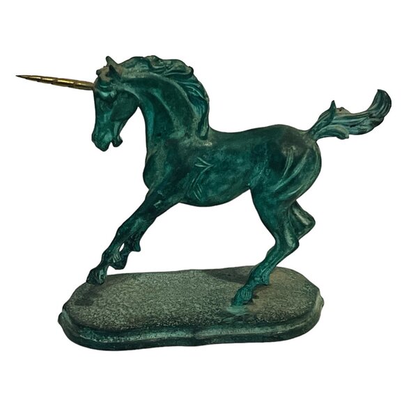 Unicorn Figurine Pegasus Franklin Mint Treasury Mystic Bronze Sculpture Vtg Gold